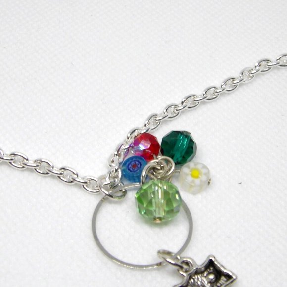Handcrafted Silver Color Chain Cat Necklace AB Glass & Millefiori Glass Beads - Picture 11 of 11